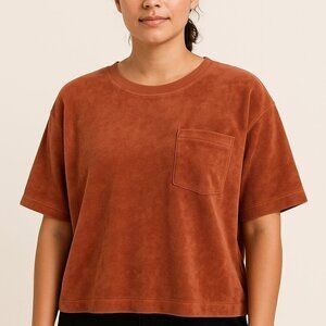 Gap Rust Terry Cloth Boxy Cropped Tee Shirt Size Large NWT